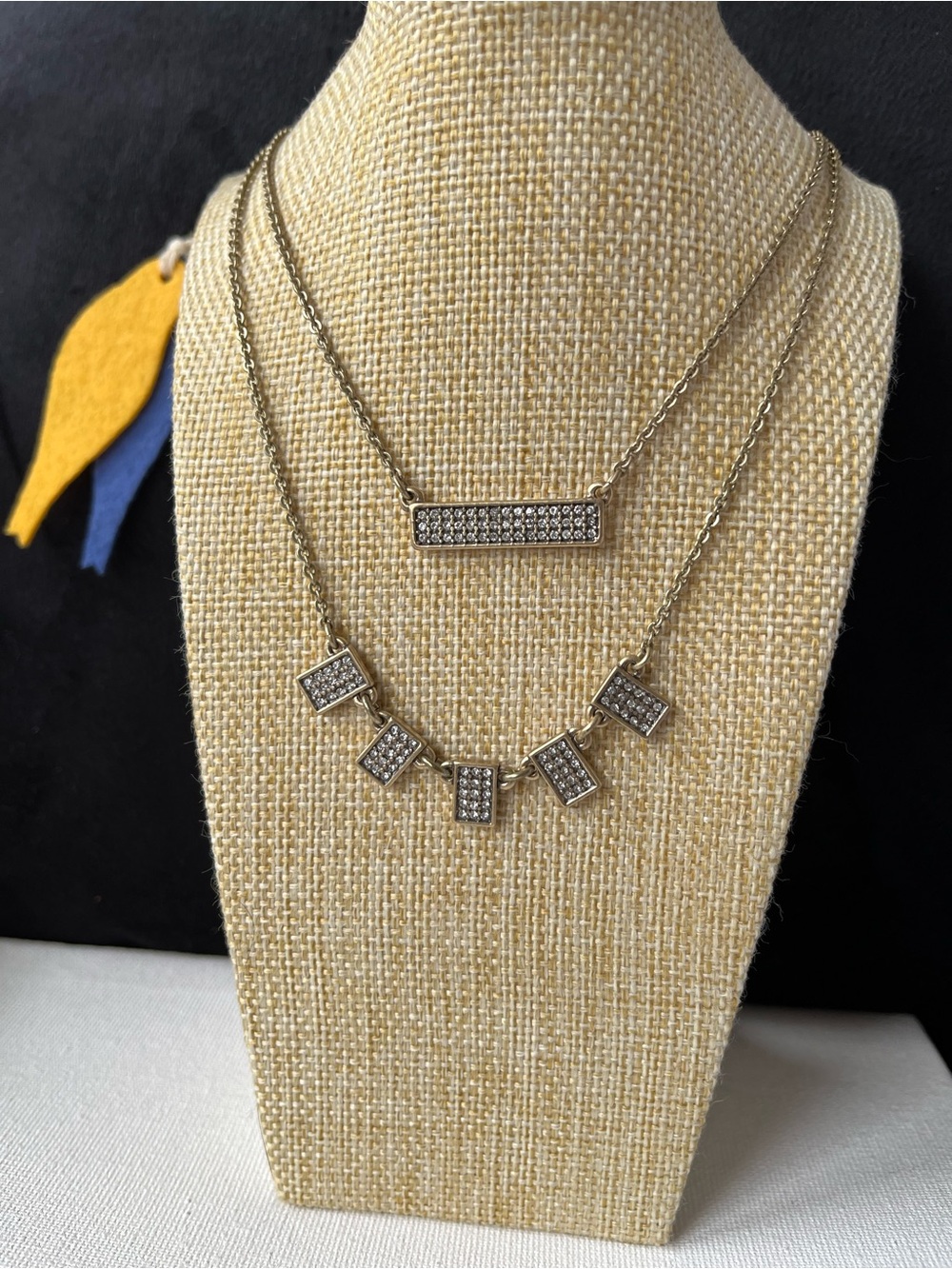Chloe and Isabel Gold-Tone Pave Crystal Rectangle Layered Necklace, NWOT